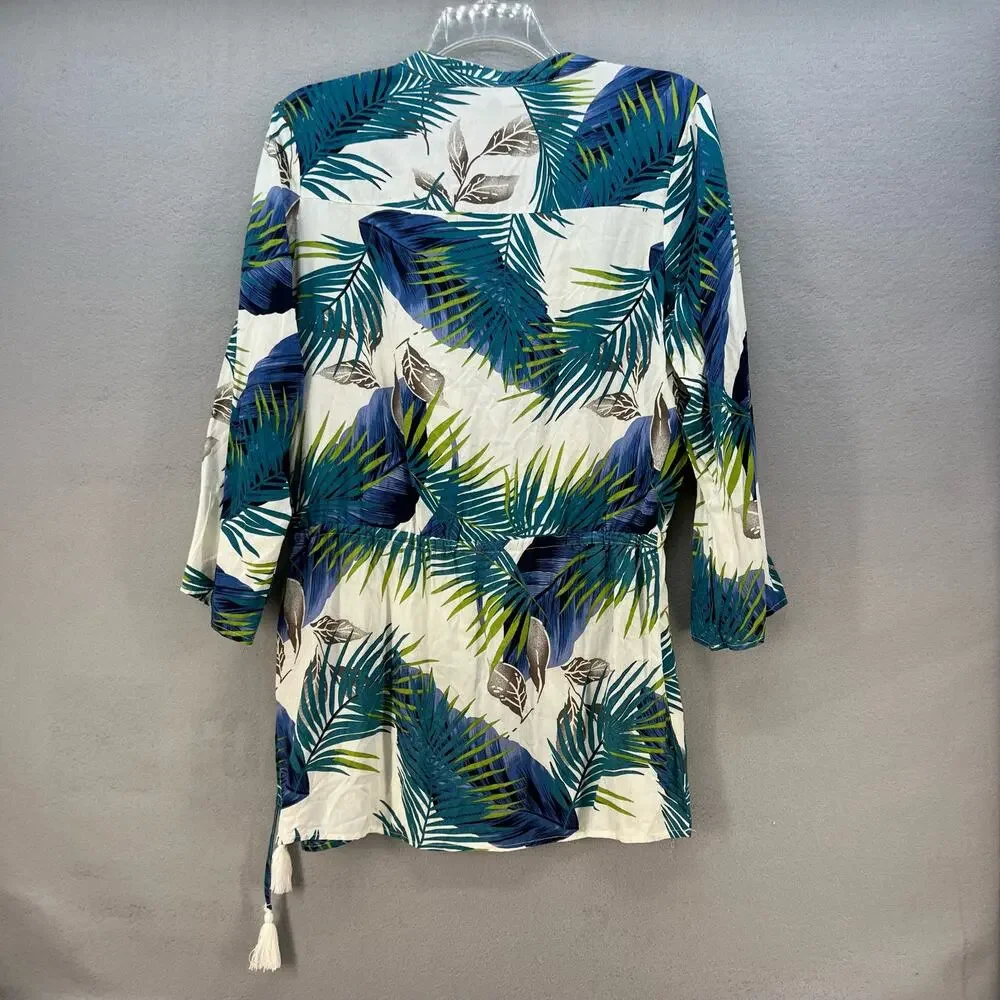 Spiaggia Dolce Swimsuit Cover Up Women's XL Green Tunic Dress Tropical Bohemian - Picture 2 of 13